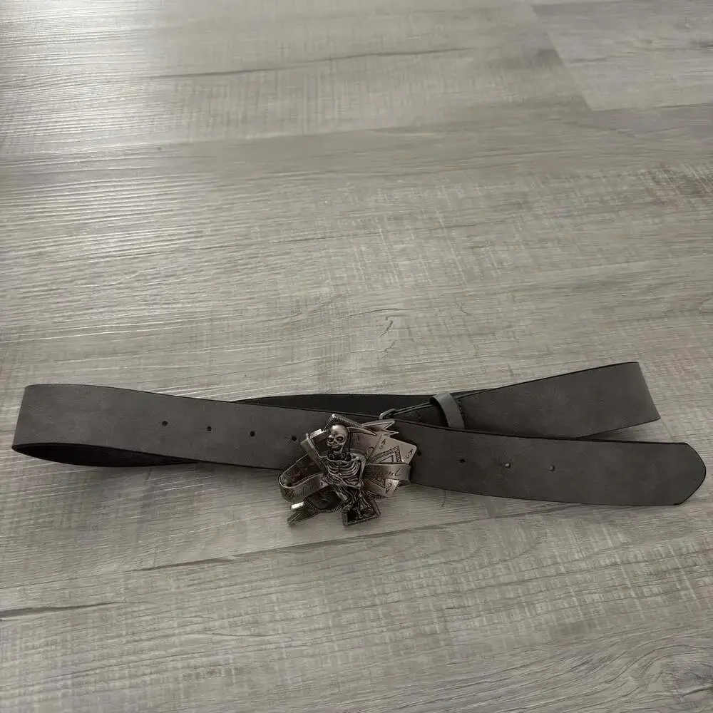 Dead Man's Hand Skeleton and Aces Skull Buckle Belt